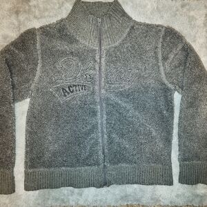 DKNY Active Sherpa Fleece Zip Up Jacket Womens Cozy Teddy Sweater Y2K